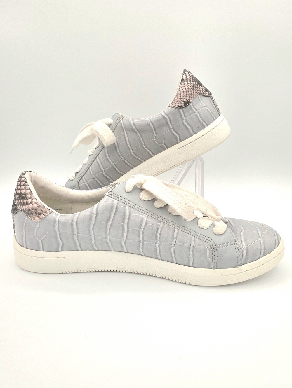 Dolce Vita Niel Gray Sneakers with Pink Snake-Print Heel Accent - Picture 8 of 9